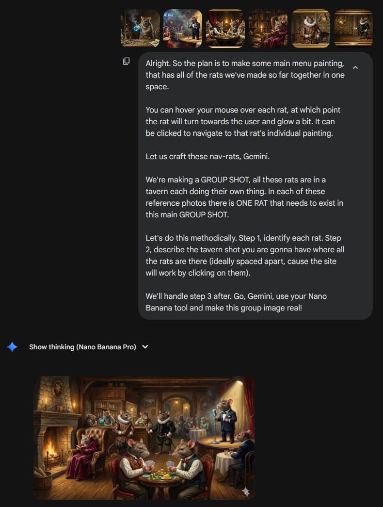 All six rats together in one painting